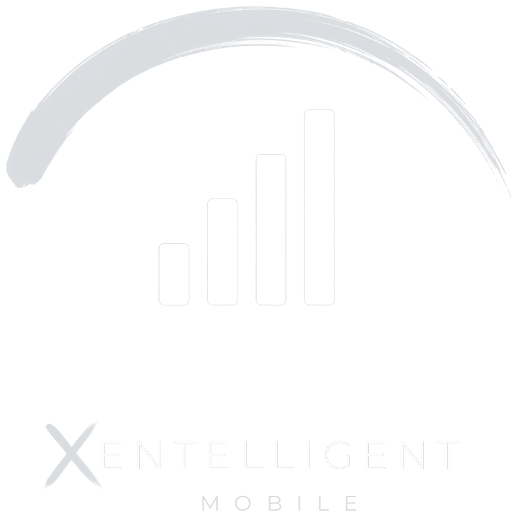 Xentelligent Mobile logo: a brushed zen arc over rising signal bars, with a brushed X wordmark